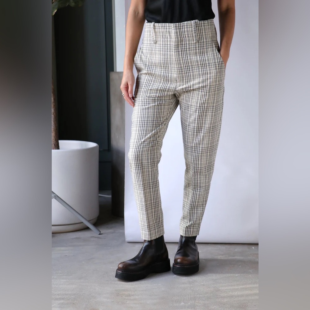 NWT Isabel Marant Noah Plaid Trouser Sz 34 Black Ecru XS
